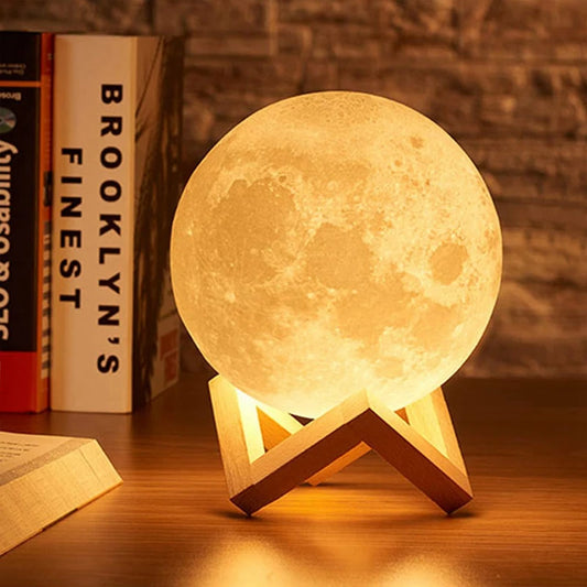 Moon Lamp – 3D Night Light with Wooden Stand