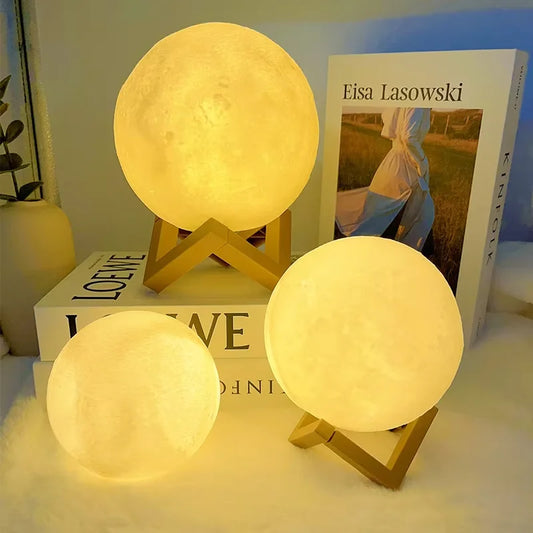 Moon Lamp – 3D Night Light with Wooden Stand