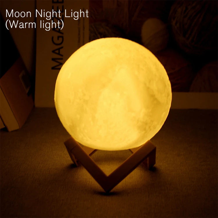 Moon Lamp – 3D Night Light with Wooden Stand