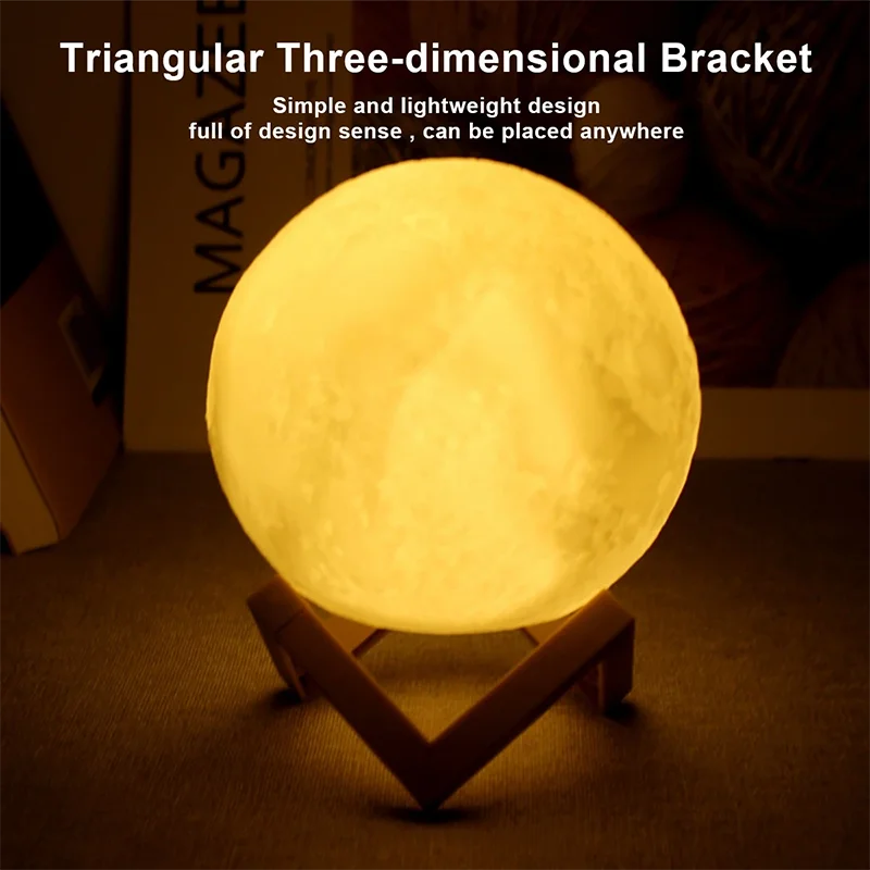 Moon Lamp – 3D Night Light with Wooden Stand